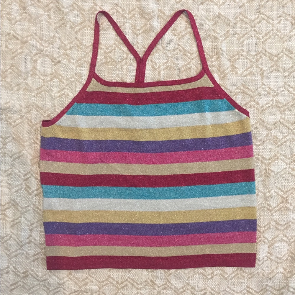 Express vintage 90s y2k rainbow striped metallic shimmer cami tank top L Large